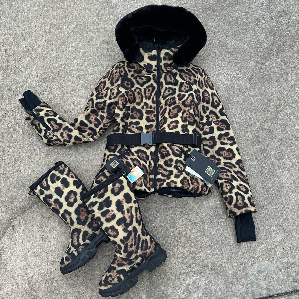 NWT Goldbergh Felis Down Ski Jacket 8 Jaguar Belted M Leopard NEW Puffer Jungle - Picture 16 of 16